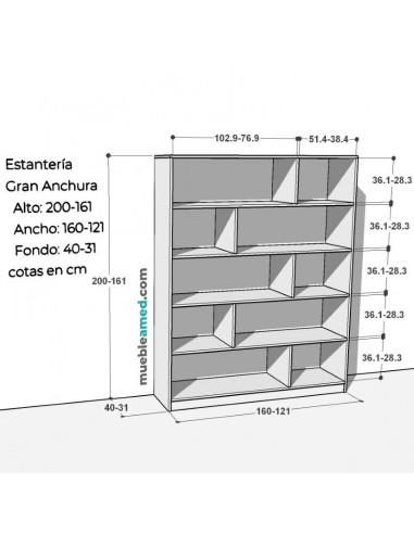 Estantería Gran Anchura. Alto 161-200...