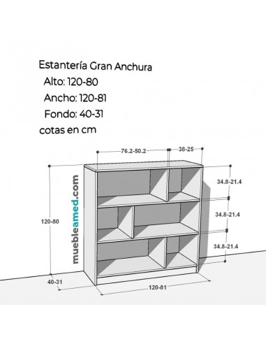 Estantería Gran Anchura. Alto 80-120 cm.