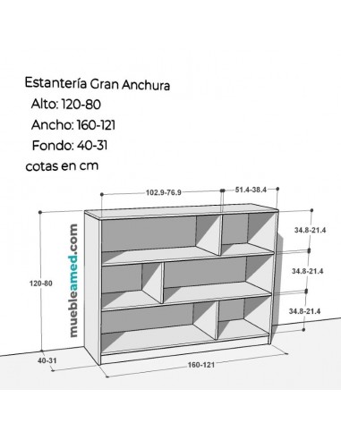 Estantería Gran Anchura. Alto 80-120 cm.